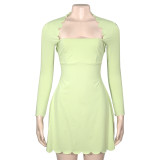 EVE Solid Color Long Sleeve Mini Dress GAXB-A672DS