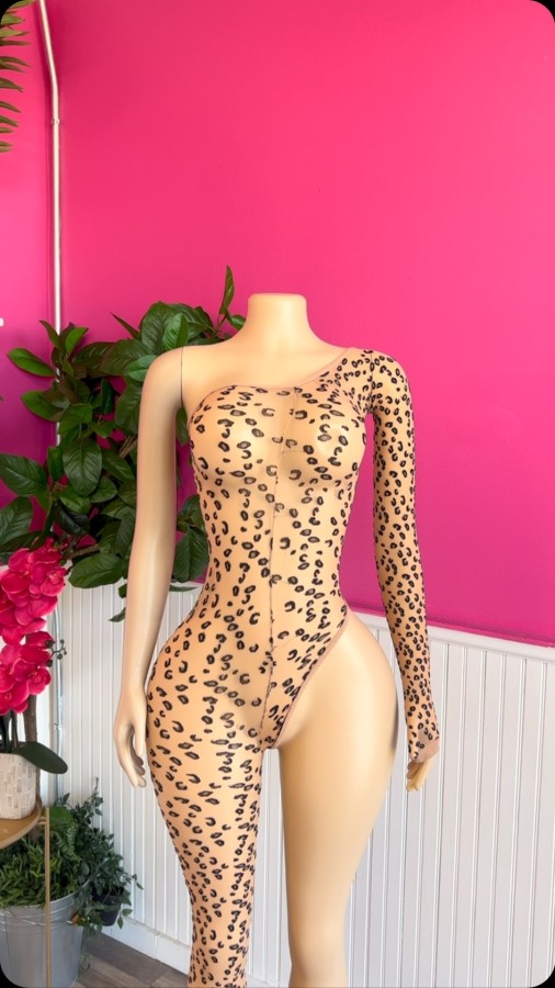 EVE Pre Order: About 7 work days shipping Irregular Leopard See Through Jumpsuit YUEM-300318