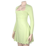 EVE Solid Color Long Sleeve Mini Dress GAXB-A672DS