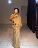 EVE Loose V Neck Stripe Two Piece Pants Set GCNE-HK72391