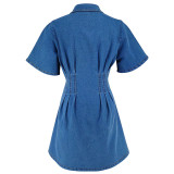 EVE Short Sleeve Lapel Denim Mini Dress GDAM-218683