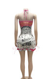 VIP1 Print Lace Up Bow Neck Wrap Mini Dress GFCF-1354