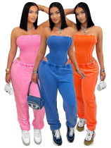 EVE Solid Color Wrap Chest Bodysuit Pants Suit CH-25082