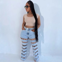EVE Fashion Hollow Out Holes Straight Jeans GAKF-50404