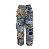 EVE Jacquard Vintage Print Multi-Pocket Pants ZSD-0740