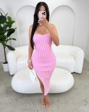 EVE Solid Color Wrap Chest Knits Long Dress TR-1329
