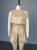 EVE Sleeveless Solid Color Loose Two Piece Shorts Set GCNE-HK72272