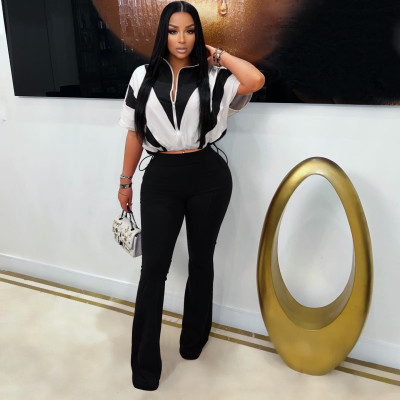 EVE Contrast Color Patchwork Sport Two Piece Pants Set ZSD-0732