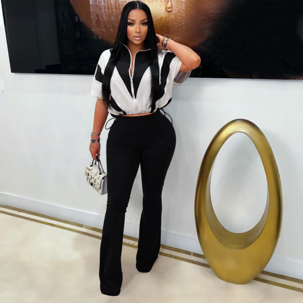 EVE Contrast Color Patchwork Sport Two Piece Pants Set ZSD-0732