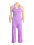 EVE Halterneck Solid Vest Wide Leg Pants Suit SH-391362
