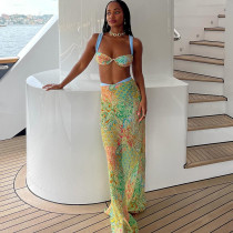 EVE Colorblocked Printed Strappy Top Half Skirt Three-Piece Set XEF-K24S62098