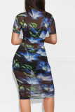 EVE Short Sleeve Print Mesh Dress+Vest+Shorts 3 Piece Set MZ-2641-1