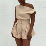 EVE Sleeveless Solid Color Loose Two Piece Shorts Set GCNE-HK72272