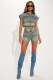 EVE Color Block Short Sleeve Denim Two Piece Shorts Set YMEF-53085