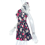 EVE Print Wrap Chest Halterneck Pleated Mini Dress GJYO-302578