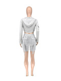 EVE Solid Color Tight Sport Hooded Shorts Suit WSM-5393