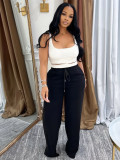 EVE Solid Color Drawstring Wile Leg Pants CH-25021