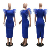 EVE Patchwork Ruffle Sleeve Midi Dress CYA-901302