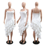 EVE Irregular Ruffles Sling Midi Dress CYA-901689