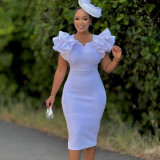 EVE Plus Size Beaded Ruffle Sleeve Gown Midi Dress GATE-D575