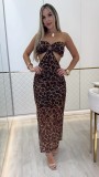 EVE Leopard Print Wrap Chest Mesh Maxi Dress QODY-6060