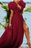EVE Plus Size Loose Mesh Big Swing Split Maxi Dress GRMF-RM0390