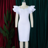 EVE Plus Size Beaded Ruffle Sleeve Gown Midi Dress GATE-D575