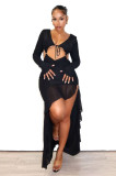 EVE Long Sleeve Ruffles Split Maxi Dress QOUY-6061