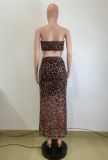 EVE Leopard Print Wrap Chest Mesh Maxi Dress QODY-6060
