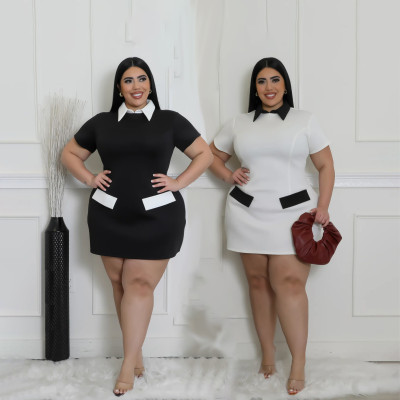 EVE Plus Size Contrast Color Lapel Mini Dress SFY-916