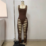 EVE Solid Color Bodysuit Tassel Hole Pants 2 Piece Set LSD-2448