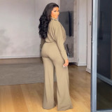 EVE Plus Size V-shaped Lapel Long-sleeve Slim Pants Suit NY-11032