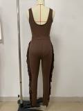 EVE Solid Color Bodysuit Tassel Hole Pants 2 Piece Set LSD-2448