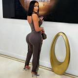 EVE Solid Color Bodysuit Tassel Hole Pants 2 Piece Set LSD-2448