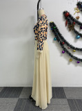 EVE Plus Size Leopard Patchwork Chiffon Maxi Dress NY-11022
