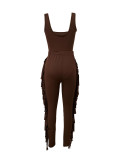 EVE Solid Color Bodysuit Tassel Hole Pants 2 Piece Set LSD-2448