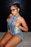 EVE Sleeveless Zipper Denim Two Piece Short Set YMEF-53095