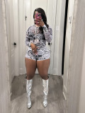 EVE Long Sleeve Print Mesh Tight Pants Suit YWXS-XS-XSL44275