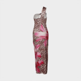 EVE Leopard Print Single Shouler Backless Maxi Dress YWXS-XS-L45189
