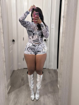 EVE Long Sleeve Print Mesh Tight Pants Suit YWXS-XS-XSL44275