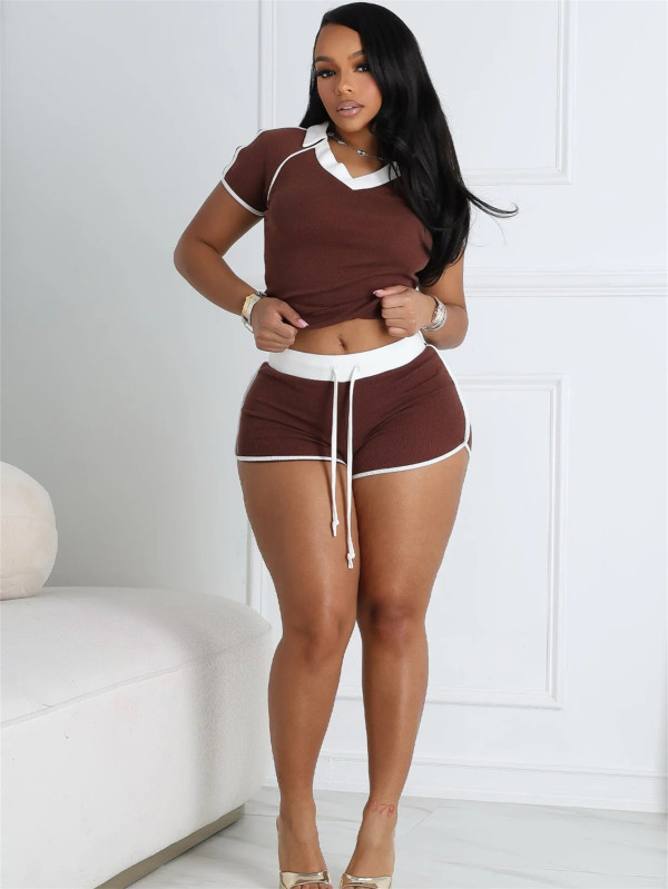EVE Solid Color Short Sleeve Sport Short Suit YWXS-XS-L45563