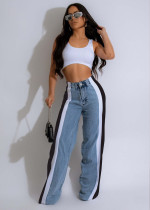 EVE Fashion Print Patchwork Straight Jeans LSD-2320