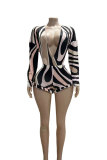 EVE V Neck Long Sleeve Bodysuit Two Piece Shorts Set GFCF-1359