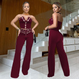 EVE Sexy Wrap Chest Metal Button Trouser Set BY-7327