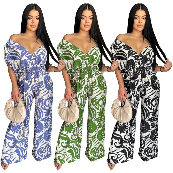 EVE Print Off Shoulder Bat Sleeve Jumpsuit YF-20172