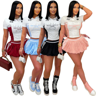 EVE Fashion Pirnt Tops And Pleated Skirt 2 Piece Set CYA-901784