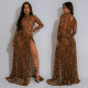 EVE Leopard Print Long Sleeve Split Maxi Dress BY-7308