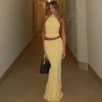 EVE Solid Color Backless Two Piece Skirt Set GLAG-S5318679G