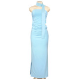 EVE Solid Color Tube Tops Pleated Maxi DressGAXB-D122DS