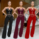 EVE Sexy Wrap Chest Metal Button Trouser Set BY-7327
